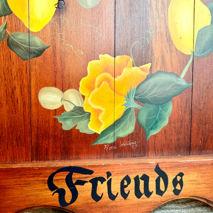 Vintage Hand Painted Folk Art Floral and Lemons Solid Wood Welcome Sign