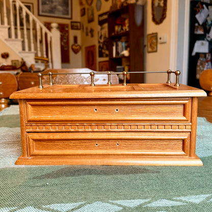 Vintage Solid Wood and Brass Valet Stand Jewelry Box / Men's Storage Catch All