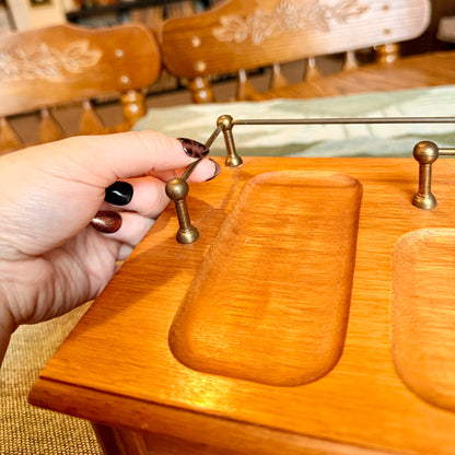 Vintage Solid Wood and Brass Valet Stand Jewelry Box / Men's Storage Catch All