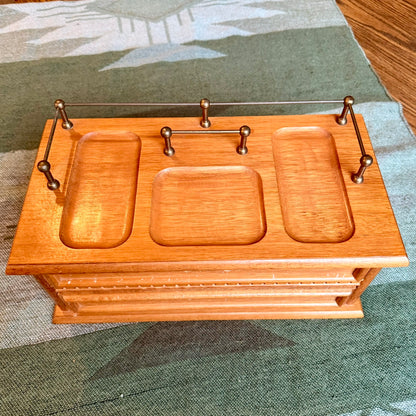 Vintage Solid Wood and Brass Valet Stand Jewelry Box / Men's Storage Catch All