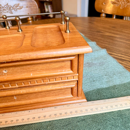 Vintage Solid Wood and Brass Valet Stand Jewelry Box / Men's Storage Catch All