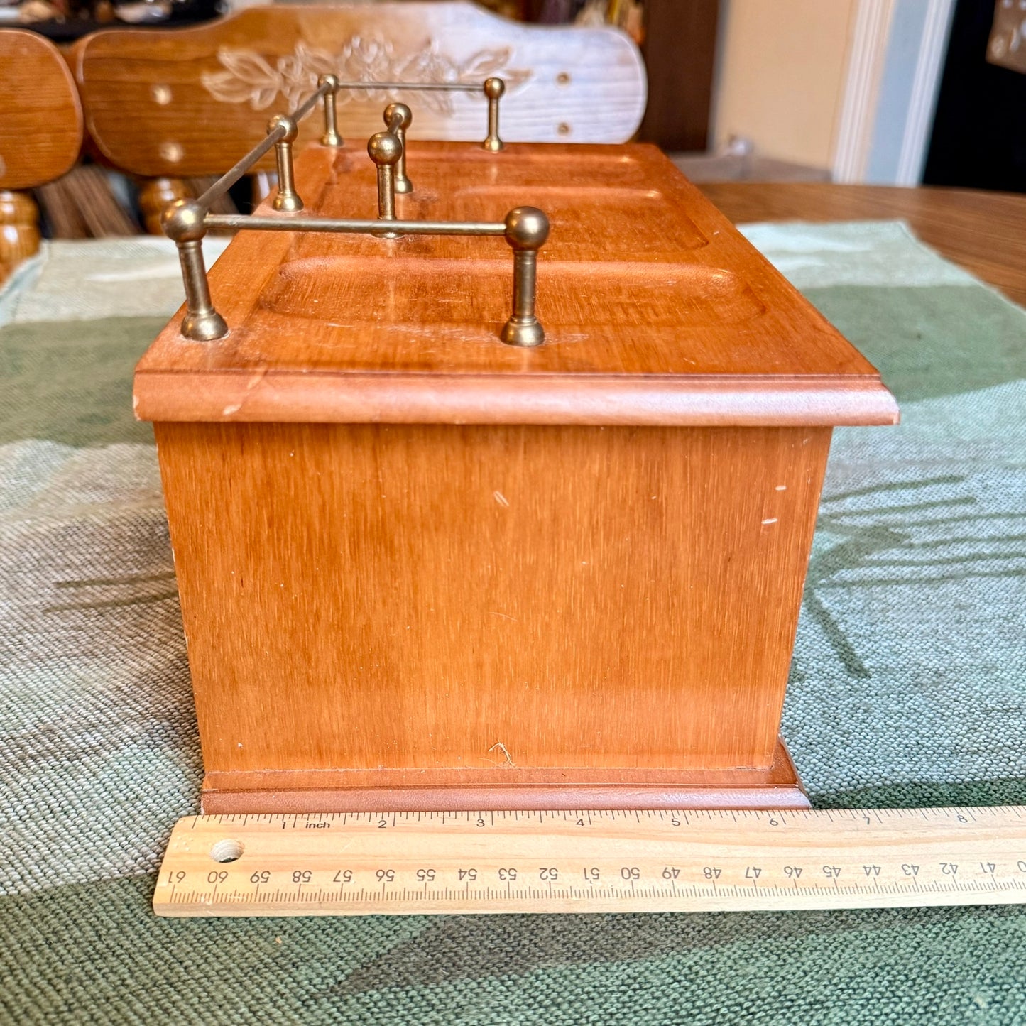 Vintage Solid Wood and Brass Valet Stand Jewelry Box / Men's Storage Catch All