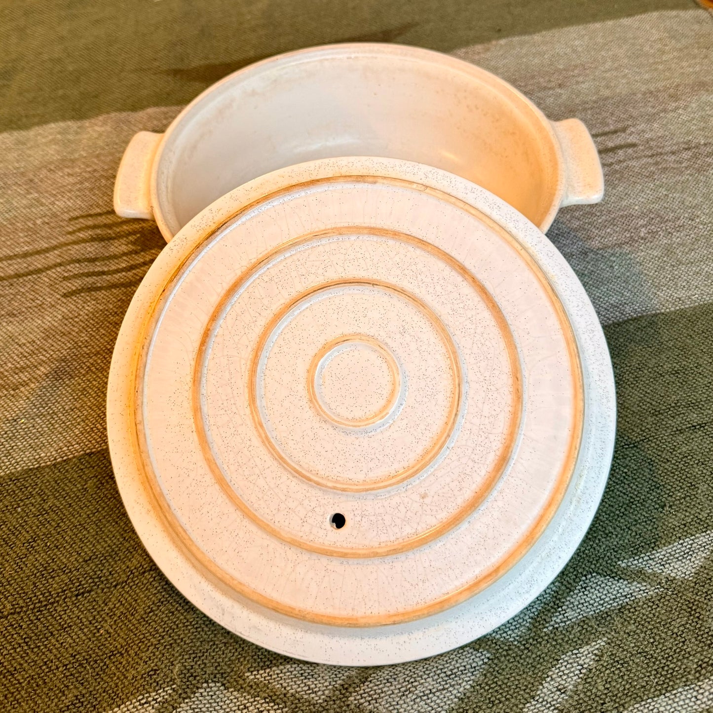 Vintage Flame Chef Stoneware Casserole Dish with Southwestern Tribal Embellishments