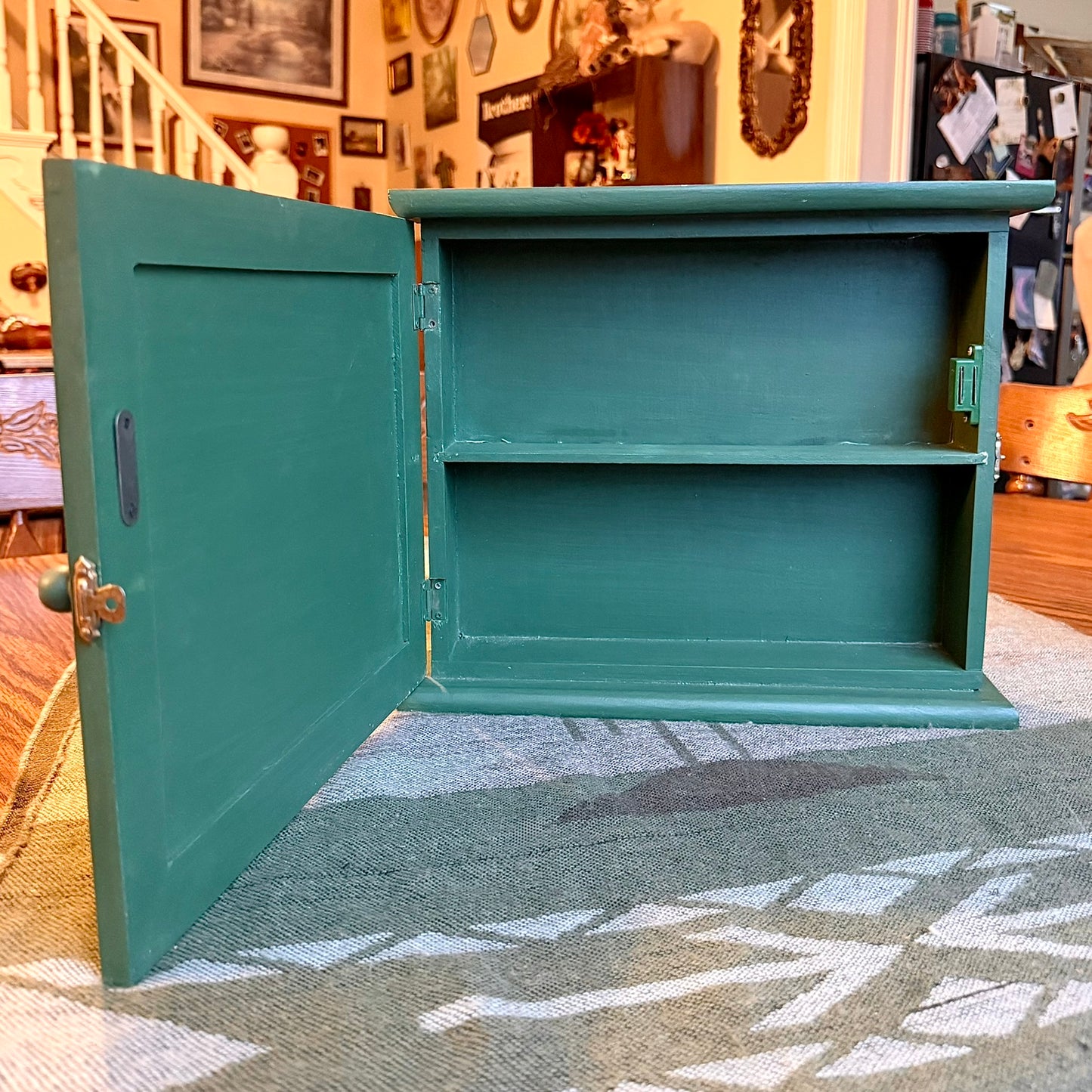 Vintage Farmhouse Primitive Cabinet with Printed Apple Painting Door