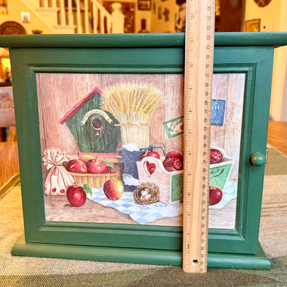 Vintage Farmhouse Primitive Cabinet with Printed Apple Painting Door