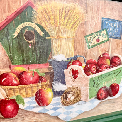 Vintage Farmhouse Primitive Cabinet with Printed Apple Painting Door