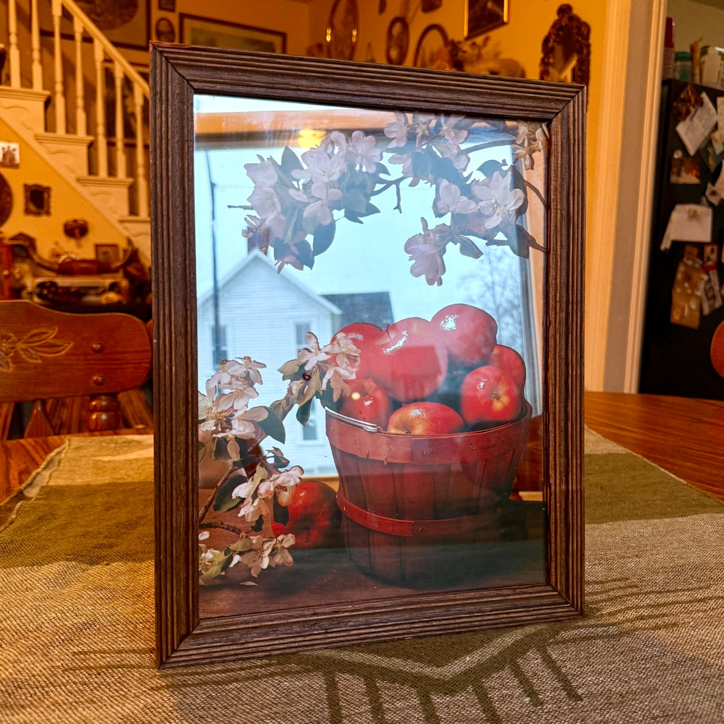Vintage Art Printed Mirror - Apples in a Basket Surrounded by Apple Blossoms