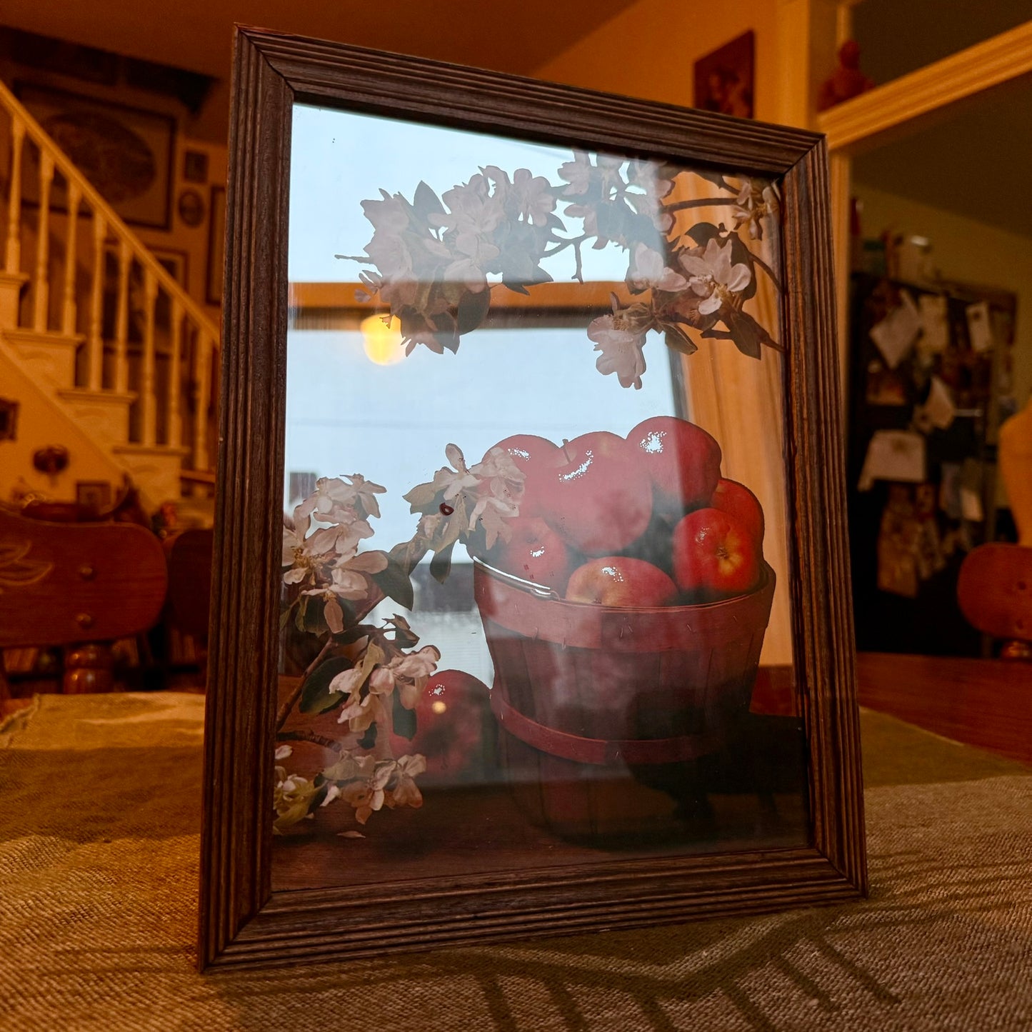 Vintage Art Printed Mirror - Apples in a Basket Surrounded by Apple Blossoms