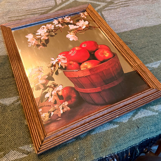 Vintage Art Printed Mirror - Apples in a Basket Surrounded by Apple Blossoms