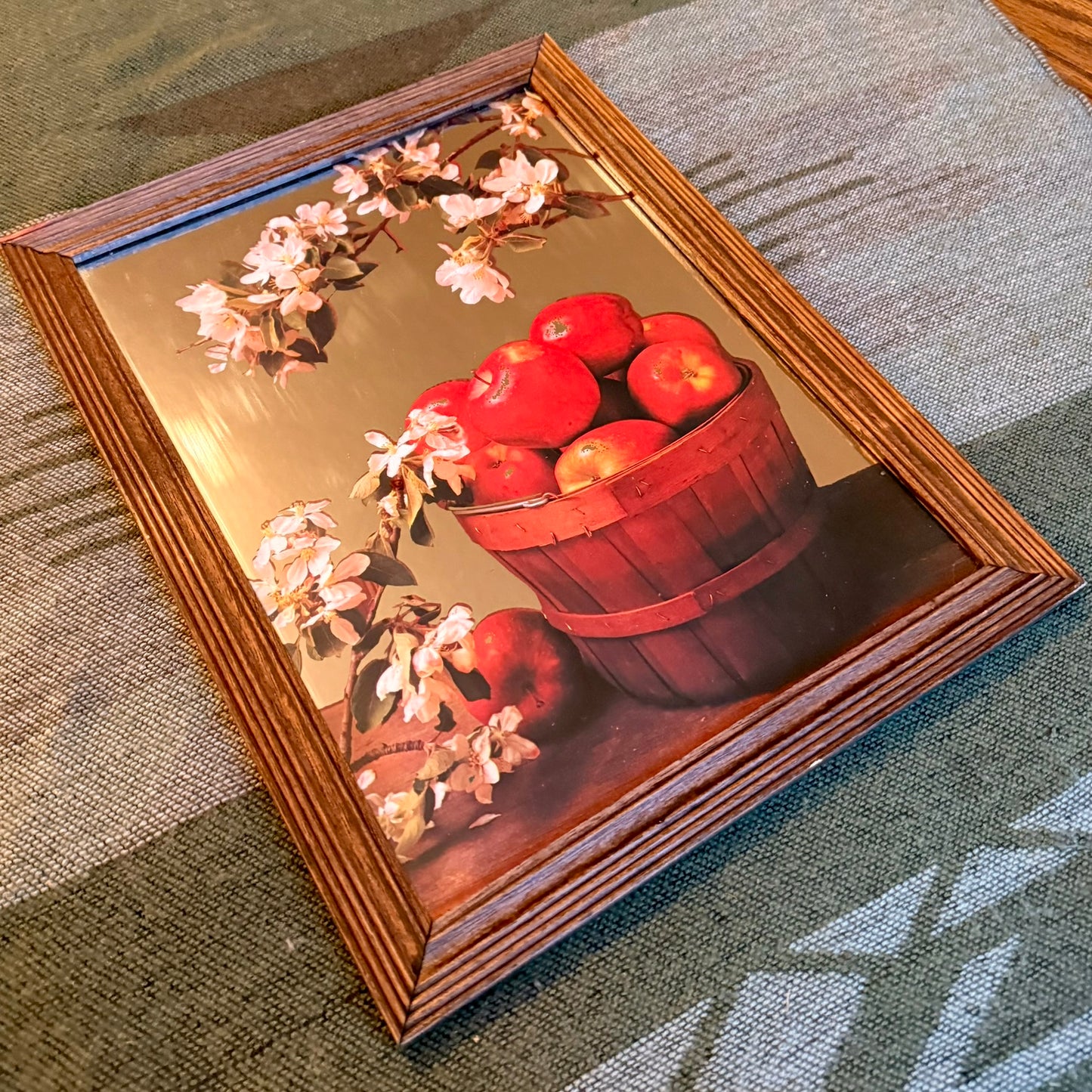 Vintage Art Printed Mirror - Apples in a Basket Surrounded by Apple Blossoms