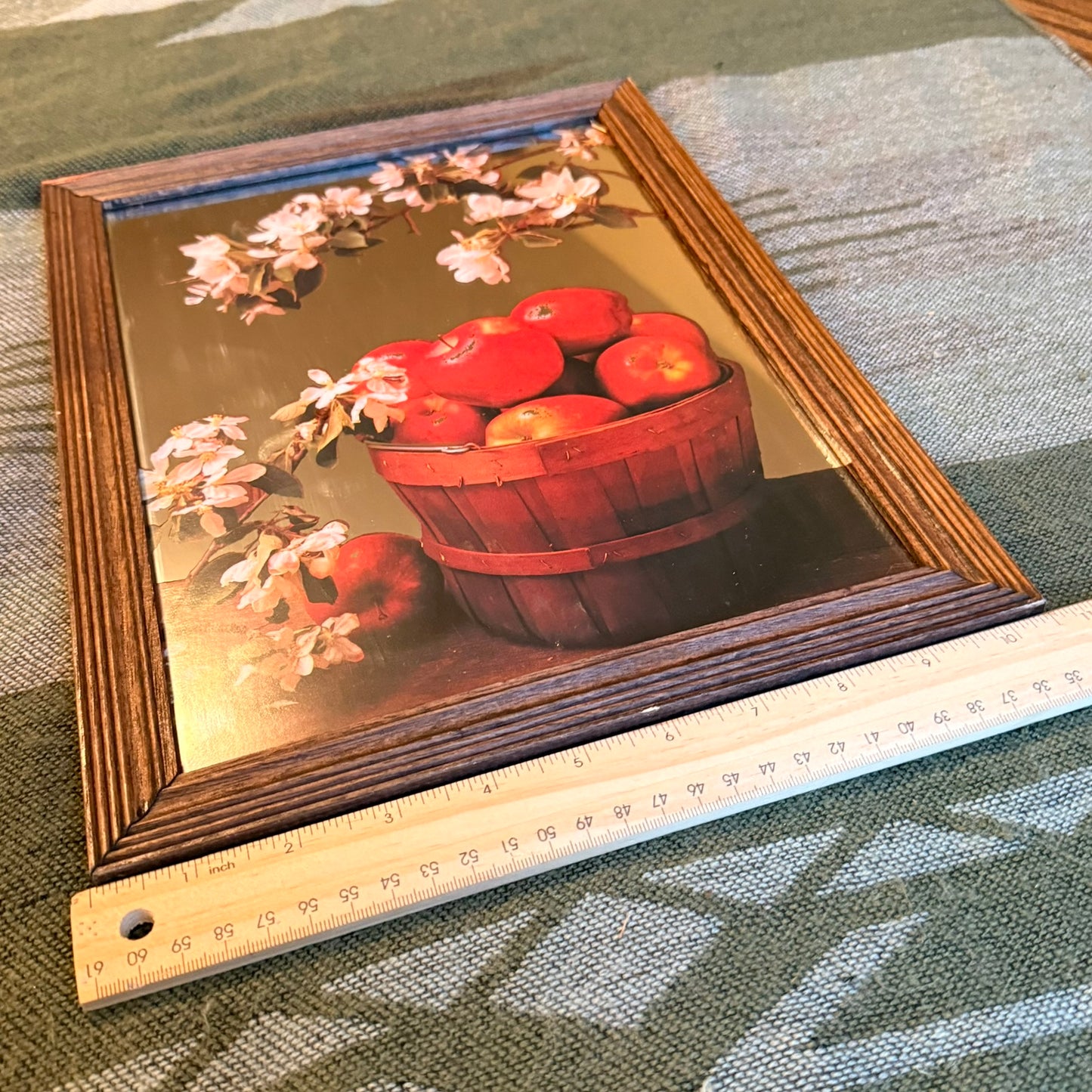 Vintage Art Printed Mirror - Apples in a Basket Surrounded by Apple Blossoms