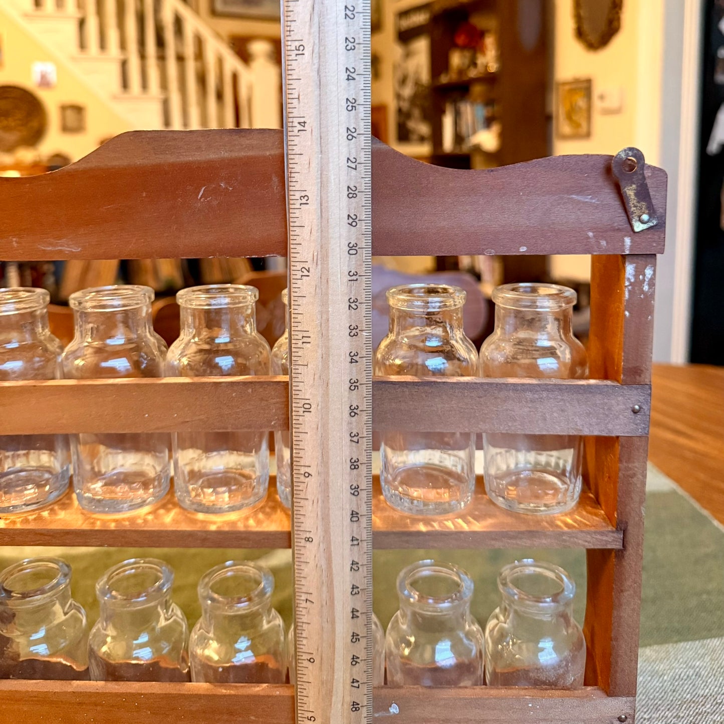 Vintage Solid Wood Farmhouse Primitive Apothecary Style Spice Rack with 12 Jars