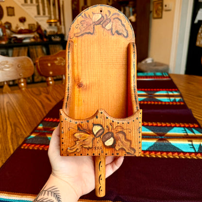Vintage Hand Made Painted Folk Art Wooden Scoop Style Wall Pocket