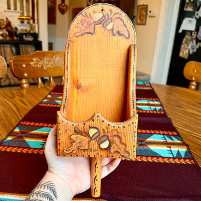 Vintage Hand Made Painted Folk Art Wooden Scoop Style Wall Pocket