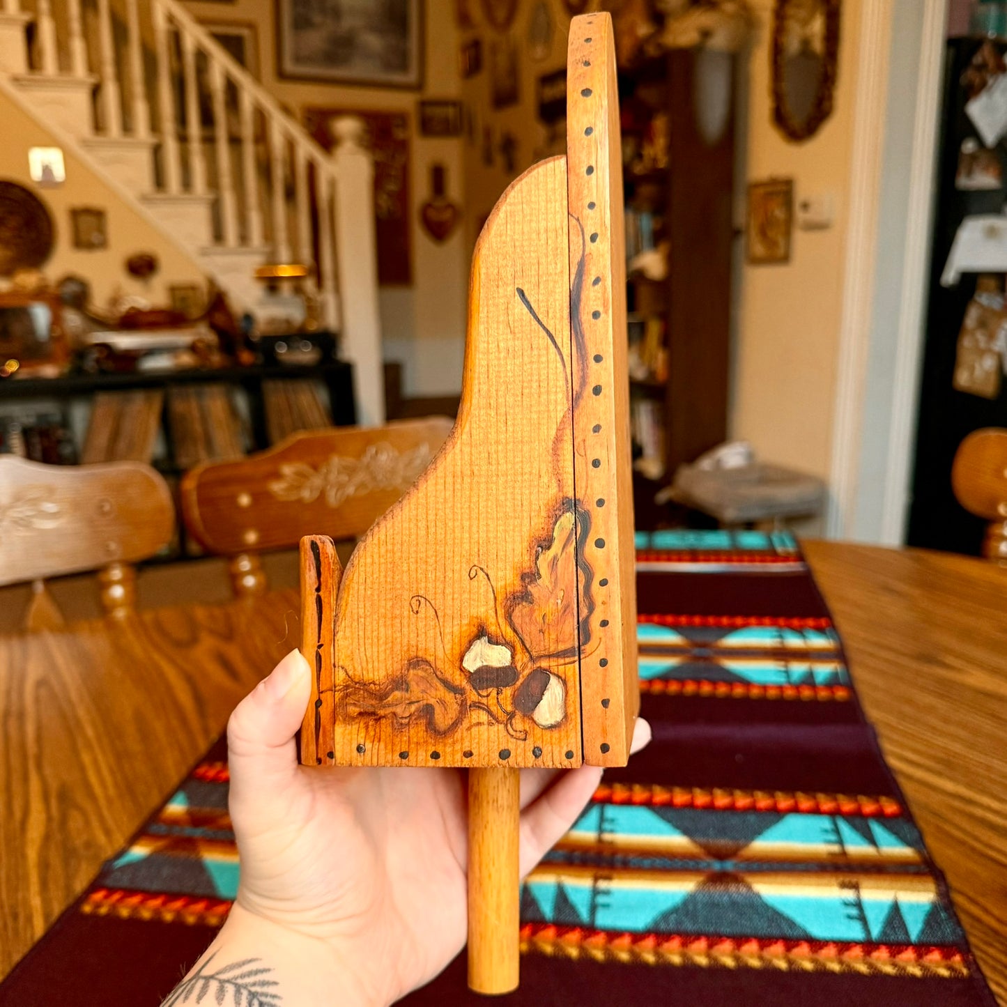 Vintage Hand Made Painted Folk Art Wooden Scoop Style Wall Pocket