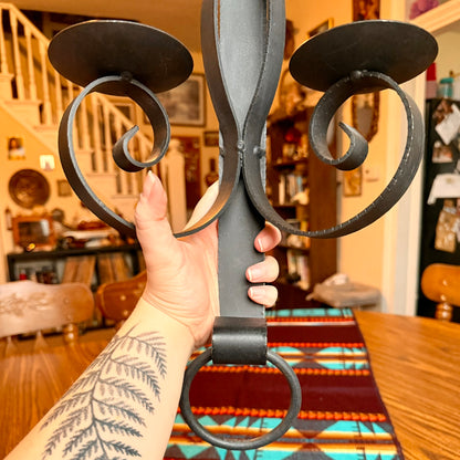 Vintage Gothic Spanish Revival Wrought Iron Wall Sconce Candle Holder