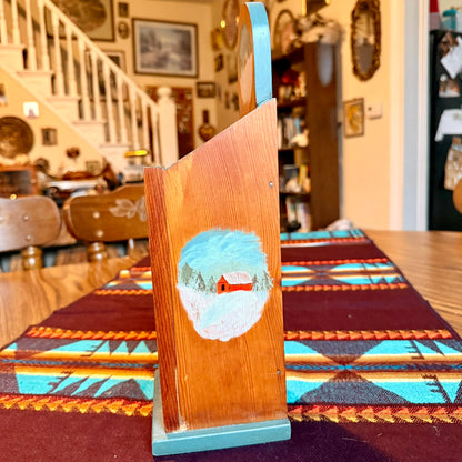 Vintage Hand Painted Folk Art Wooden Wall Pocket / Matchstick Holder