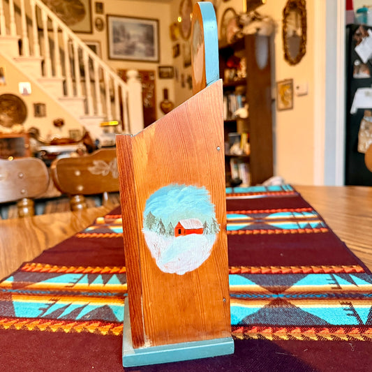 Vintage Hand Painted Folk Art Wooden Wall Pocket / Matchstick Holder