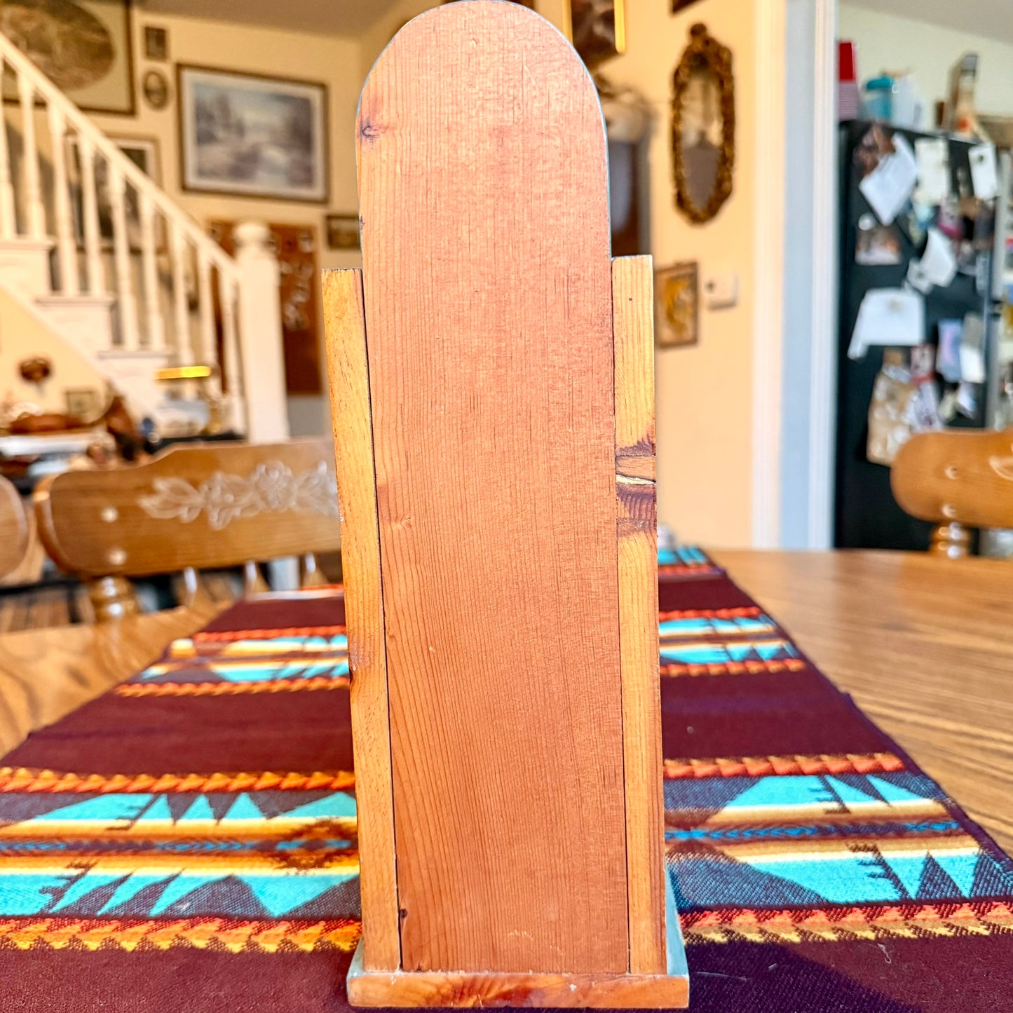 Vintage Hand Painted Folk Art Wooden Wall Pocket / Matchstick Holder