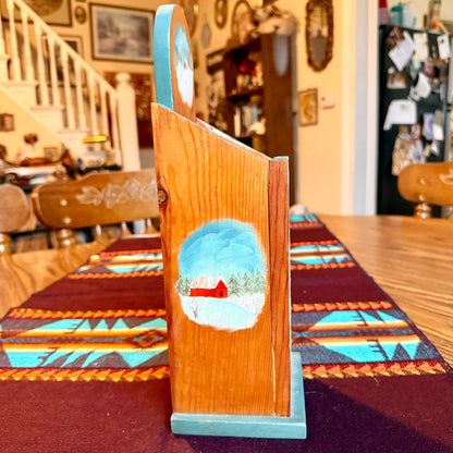 Vintage Hand Painted Folk Art Wooden Wall Pocket / Matchstick Holder