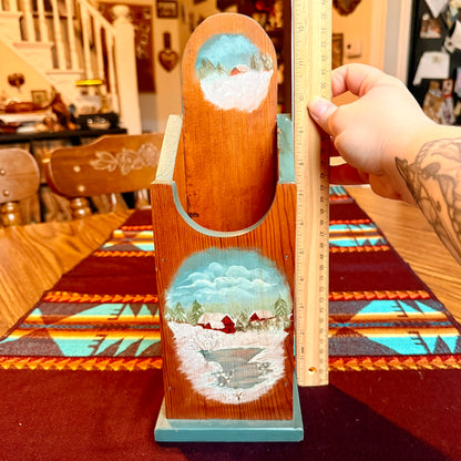 Vintage Hand Painted Folk Art Wooden Wall Pocket / Matchstick Holder