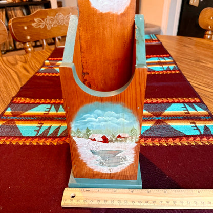 Vintage Hand Painted Folk Art Wooden Wall Pocket / Matchstick Holder