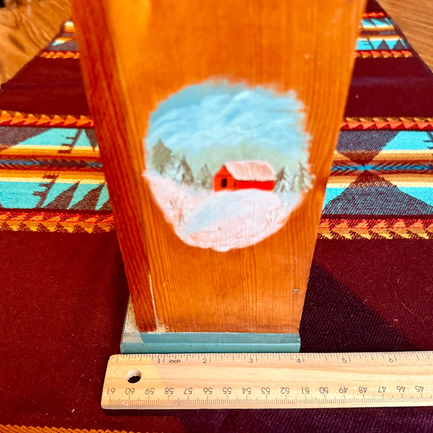 Vintage Hand Painted Folk Art Wooden Wall Pocket / Matchstick Holder