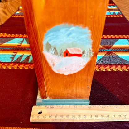 Vintage Hand Painted Folk Art Wooden Wall Pocket / Matchstick Holder