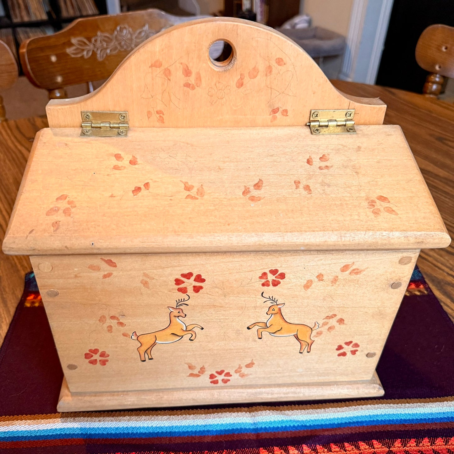 Vintage Hand Painted Folk Art Farmhouse Lidded Storage Box