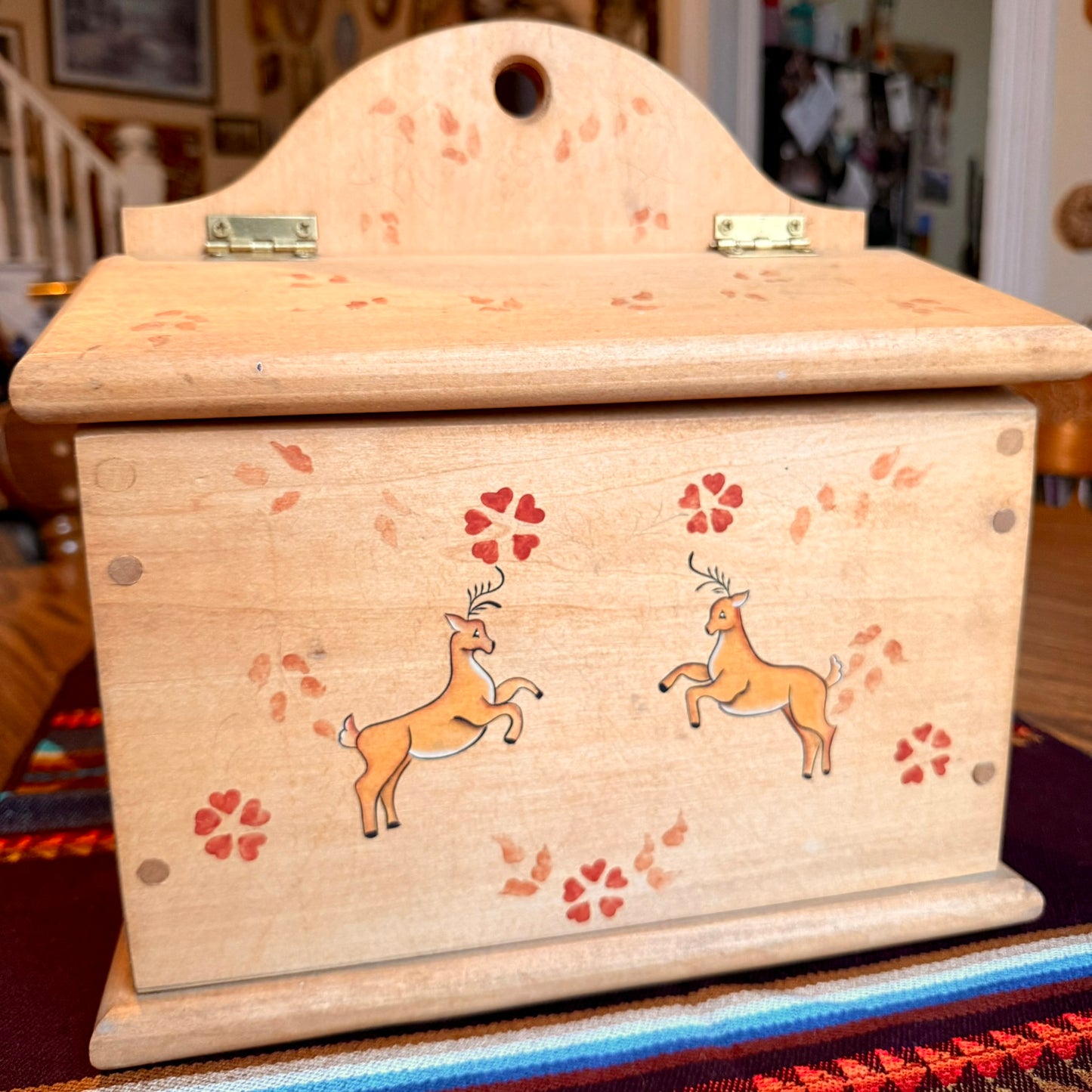 Vintage Hand Painted Folk Art Farmhouse Lidded Storage Box