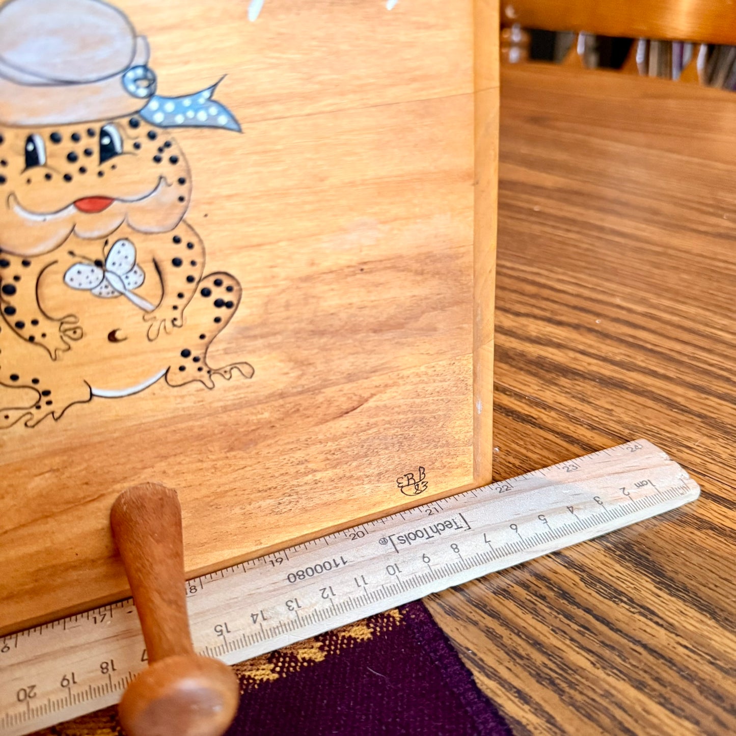 Vintage 1980s Hand Painted Wooden Appalachian Folk Art Frog / Toad Themed Coat Rack