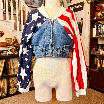 Vintage Frederick's of Hollywood Upcycled Denim Jean American Flag Jacket