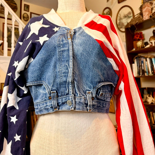 Vintage Frederick's of Hollywood Upcycled Denim Jean American Flag Jacket