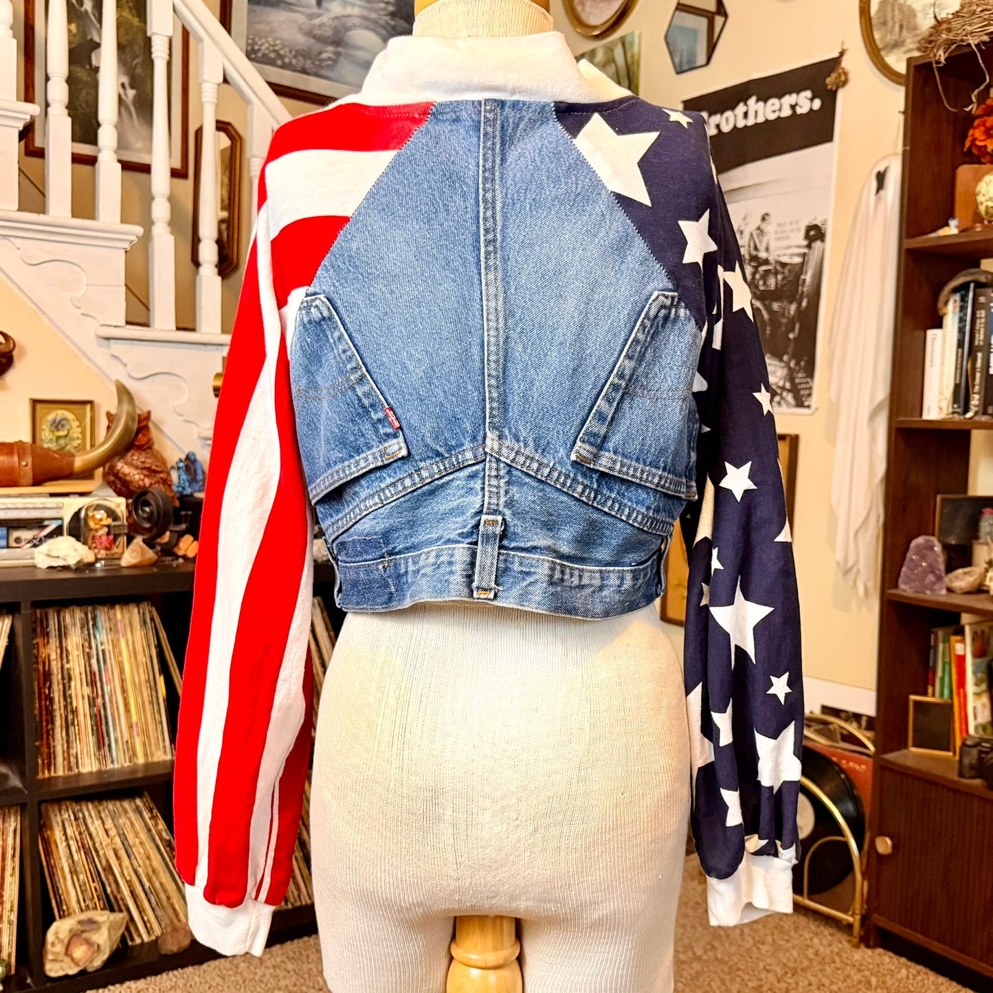 Vintage Frederick's of Hollywood Upcycled Denim Jean American Flag Jacket