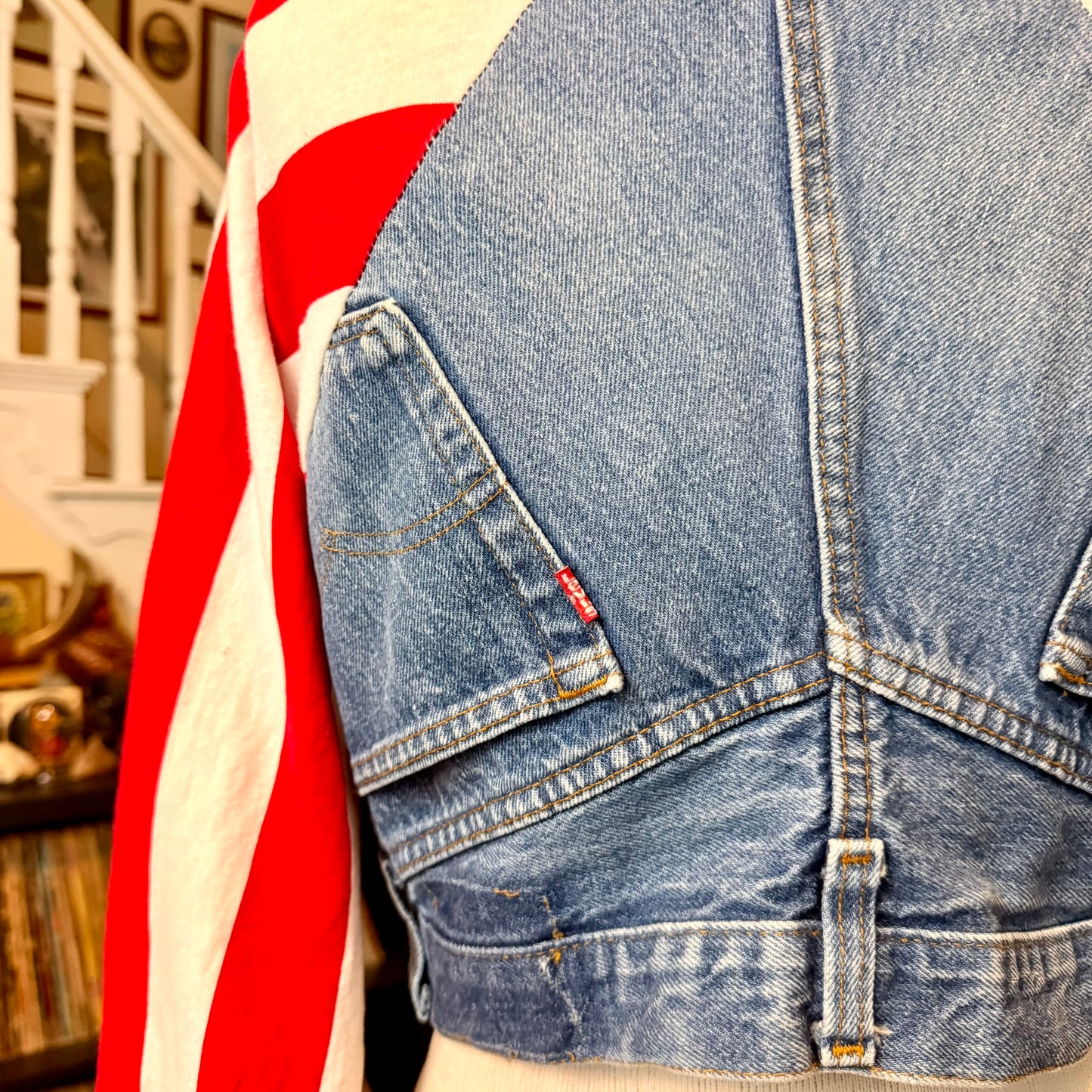Vintage Frederick's of Hollywood Upcycled Denim Jean American Flag Jacket