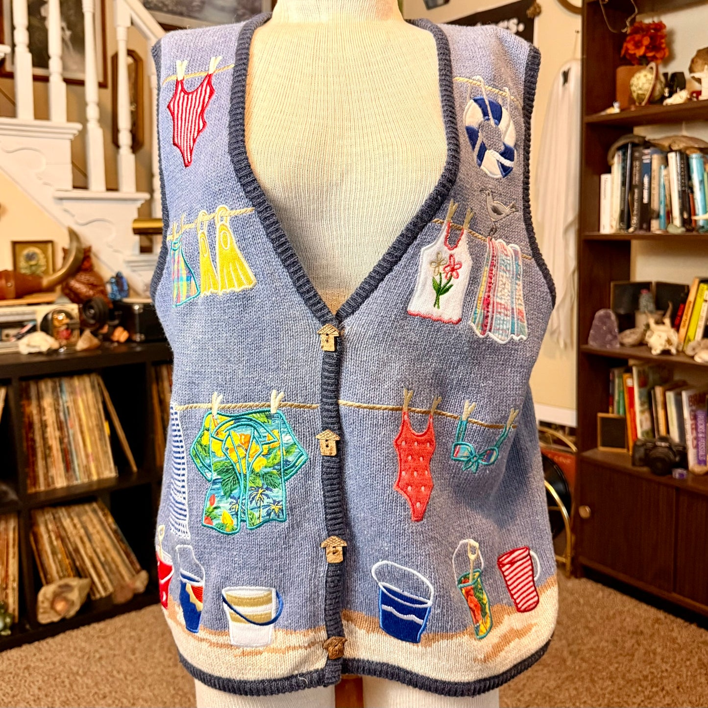 Vintage Mandal Bay Beach Day Themed Knit and Embroidered Vest