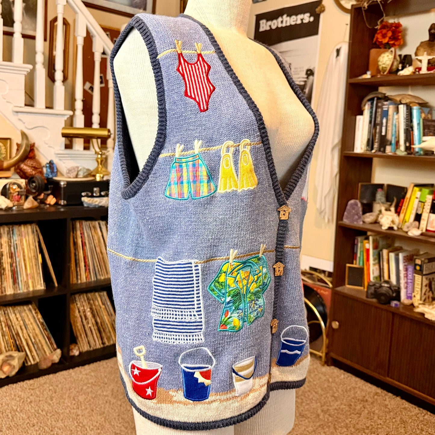 Vintage Mandal Bay Beach Day Themed Knit and Embroidered Vest