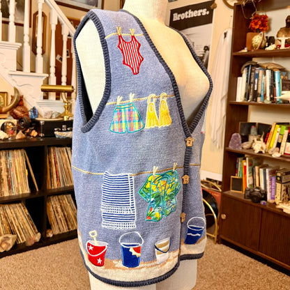 Vintage Mandal Bay Beach Day Themed Knit and Embroidered Vest