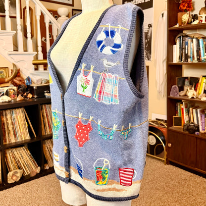 Vintage Mandal Bay Beach Day Themed Knit and Embroidered Vest