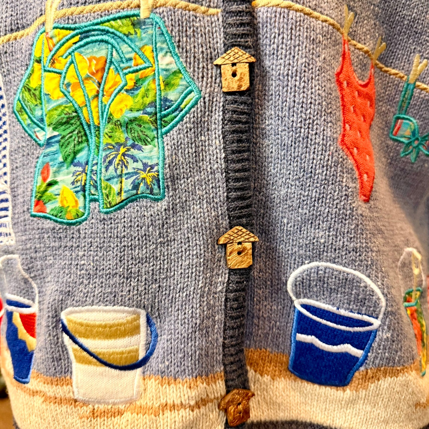 Vintage Mandal Bay Beach Day Themed Knit and Embroidered Vest