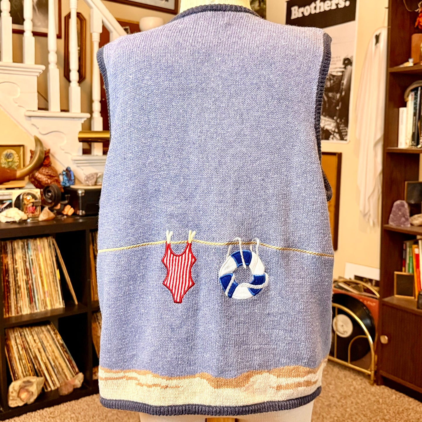 Vintage Mandal Bay Beach Day Themed Knit and Embroidered Vest