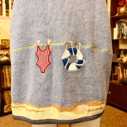 Vintage Mandal Bay Beach Day Themed Knit and Embroidered Vest