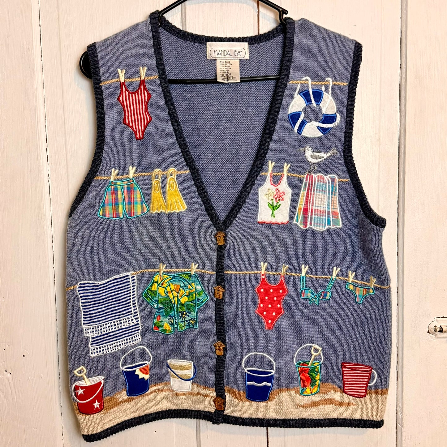 Vintage Mandal Bay Beach Day Themed Knit and Embroidered Vest