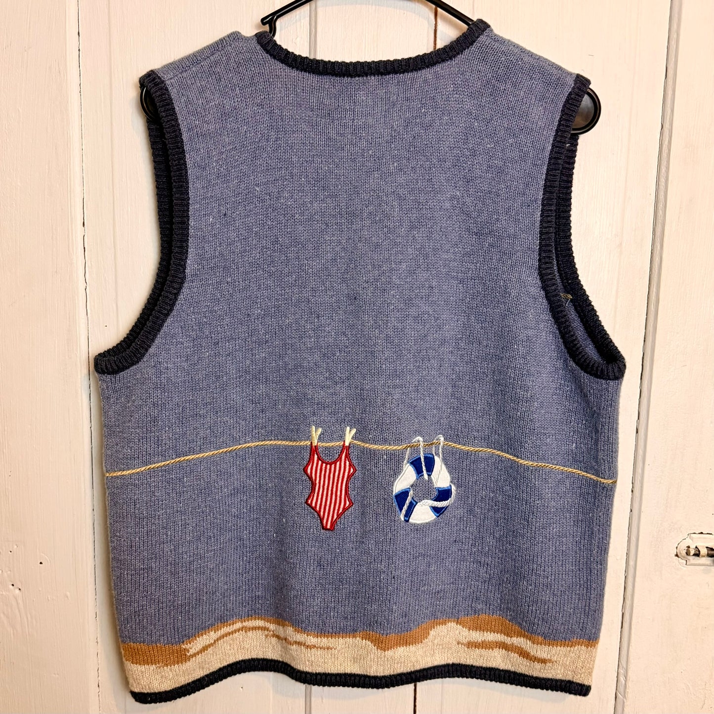 Vintage Mandal Bay Beach Day Themed Knit and Embroidered Vest