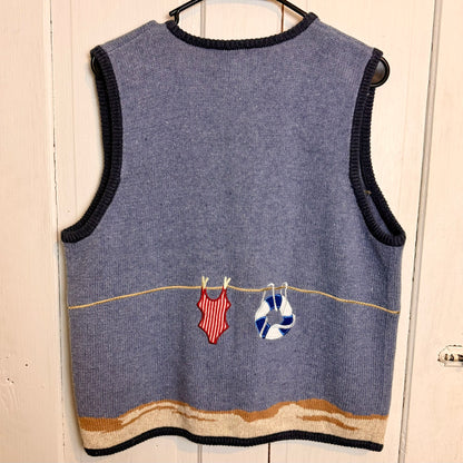 Vintage Mandal Bay Beach Day Themed Knit and Embroidered Vest