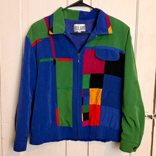 Vintage City Girl Brightly Colored Geometric Color Blocked 80s Style Light Jacket