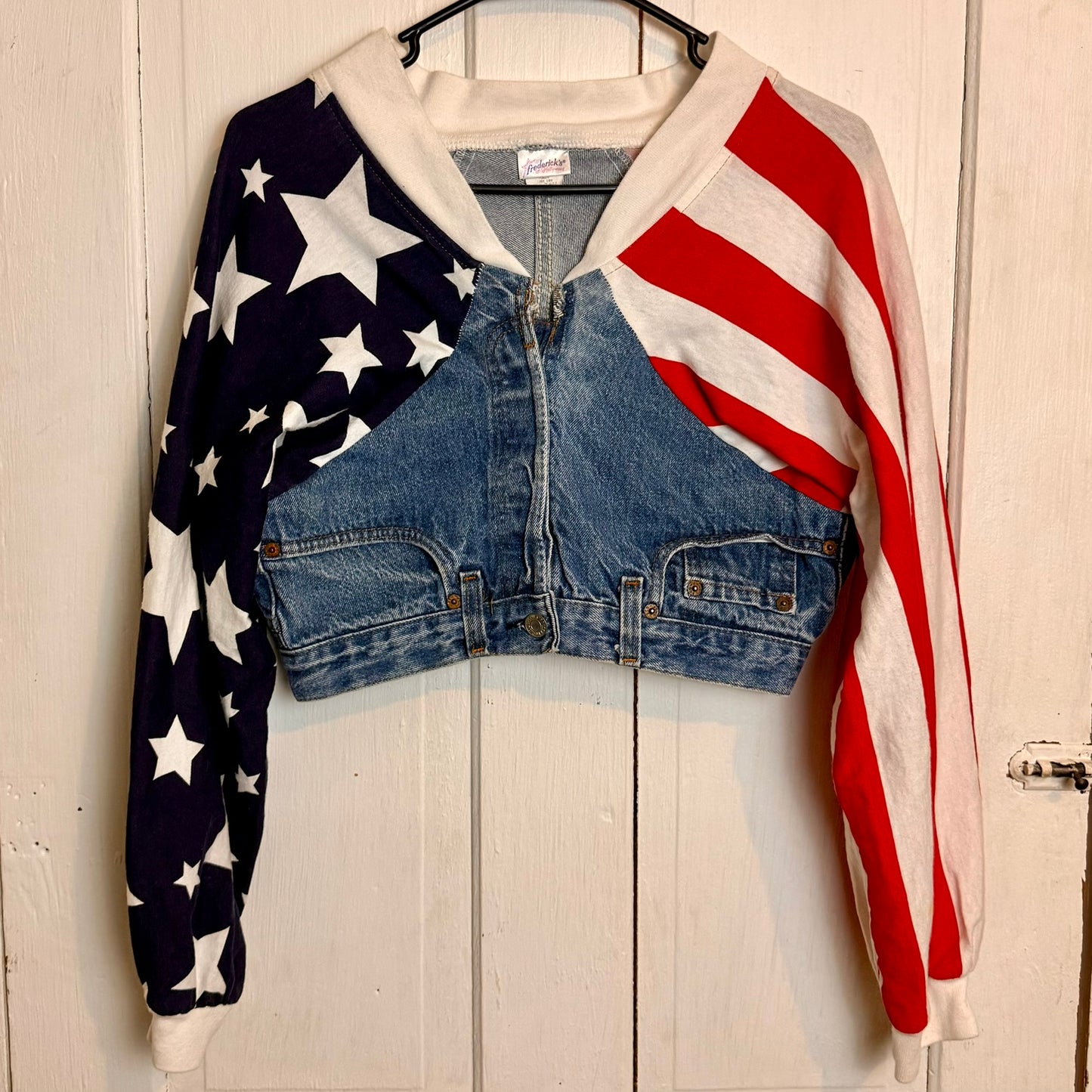 Vintage Frederick's of Hollywood Upcycled Denim Jean American Flag Jacket