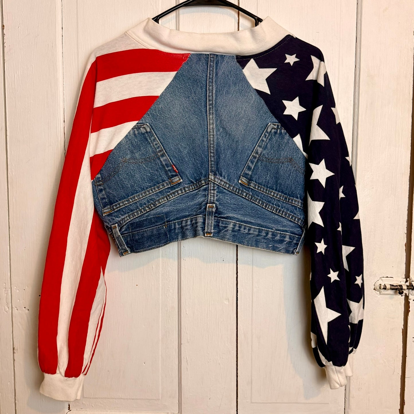 Vintage Frederick's of Hollywood Upcycled Denim Jean American Flag Jacket