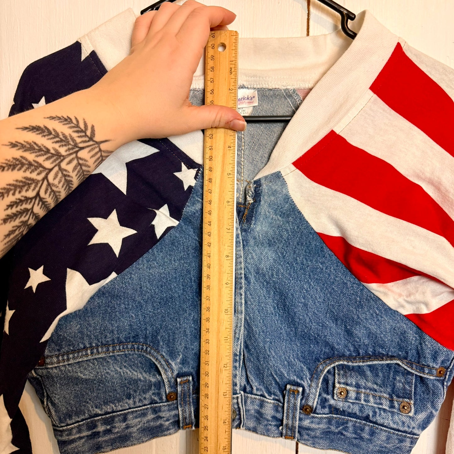 Vintage Frederick's of Hollywood Upcycled Denim Jean American Flag Jacket
