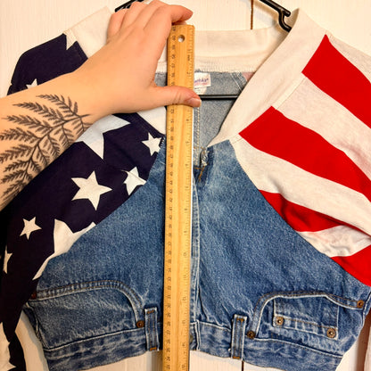 Vintage Frederick's of Hollywood Upcycled Denim Jean American Flag Jacket